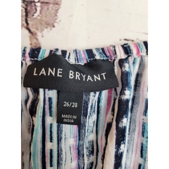 Lane Bryant Blue Pink Striped Surplice Textured Faux Wrap Top Women's Size 26/28 - Picture 2 of 11